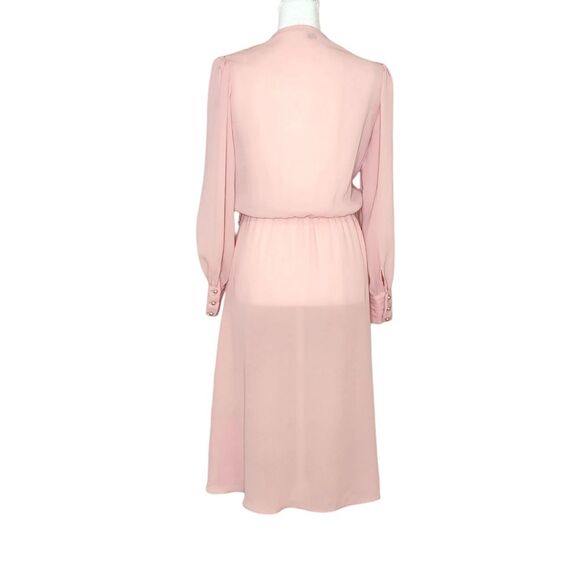 ZiZi Petites by Barbara Chodos Vintage 70s Chiffon Midi Dress Sheer Pink Size 6 - Picture 4 of 14